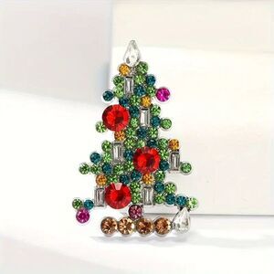 Festive Christmas Tree Brooch Pin - High-Quality Alloy with Sparkling Rhines